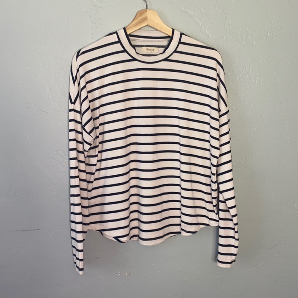 White and Navy Madewell Tee size M